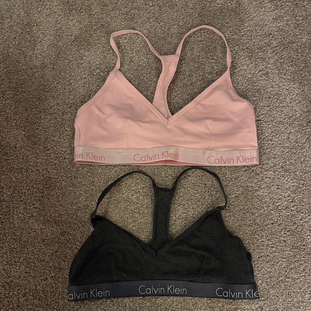 Calvin Klein Pink and Dark Grey Racerback Bralette Duo Training bras.